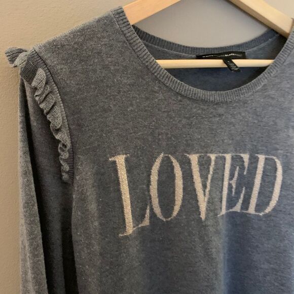 White House Black Market Gray Sweater with 'Loved' Print - Picture 2 of 11